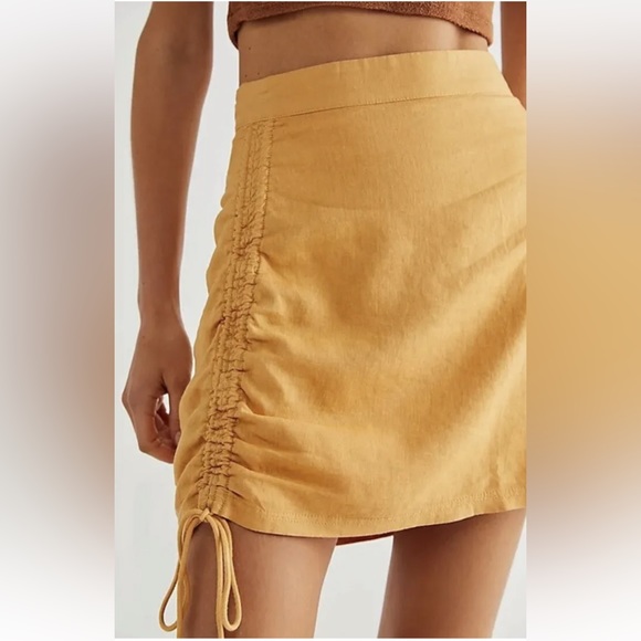 Free People Dresses & Skirts - NWT Free People Tori Side Ruched Mini Skirt in Mustard UK size 4 & UK 14 RRP $78
